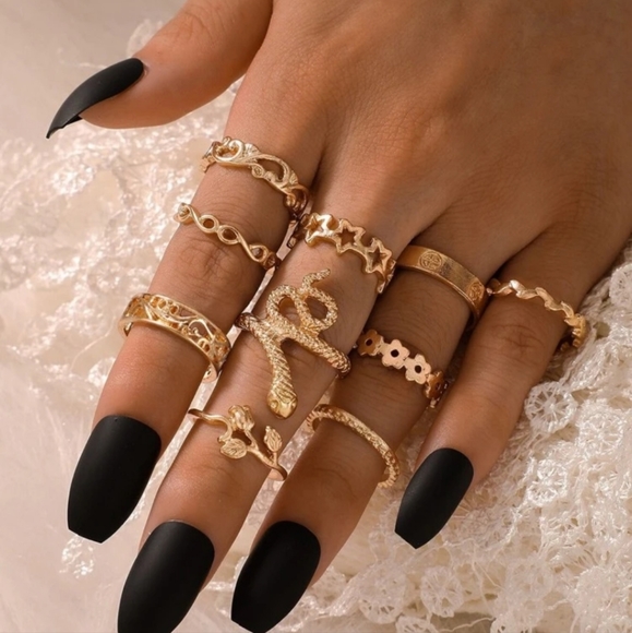 Jewelry - 10 PIECE GOLD MIXED RING SET Sexy Luxury Rock Punk Funky